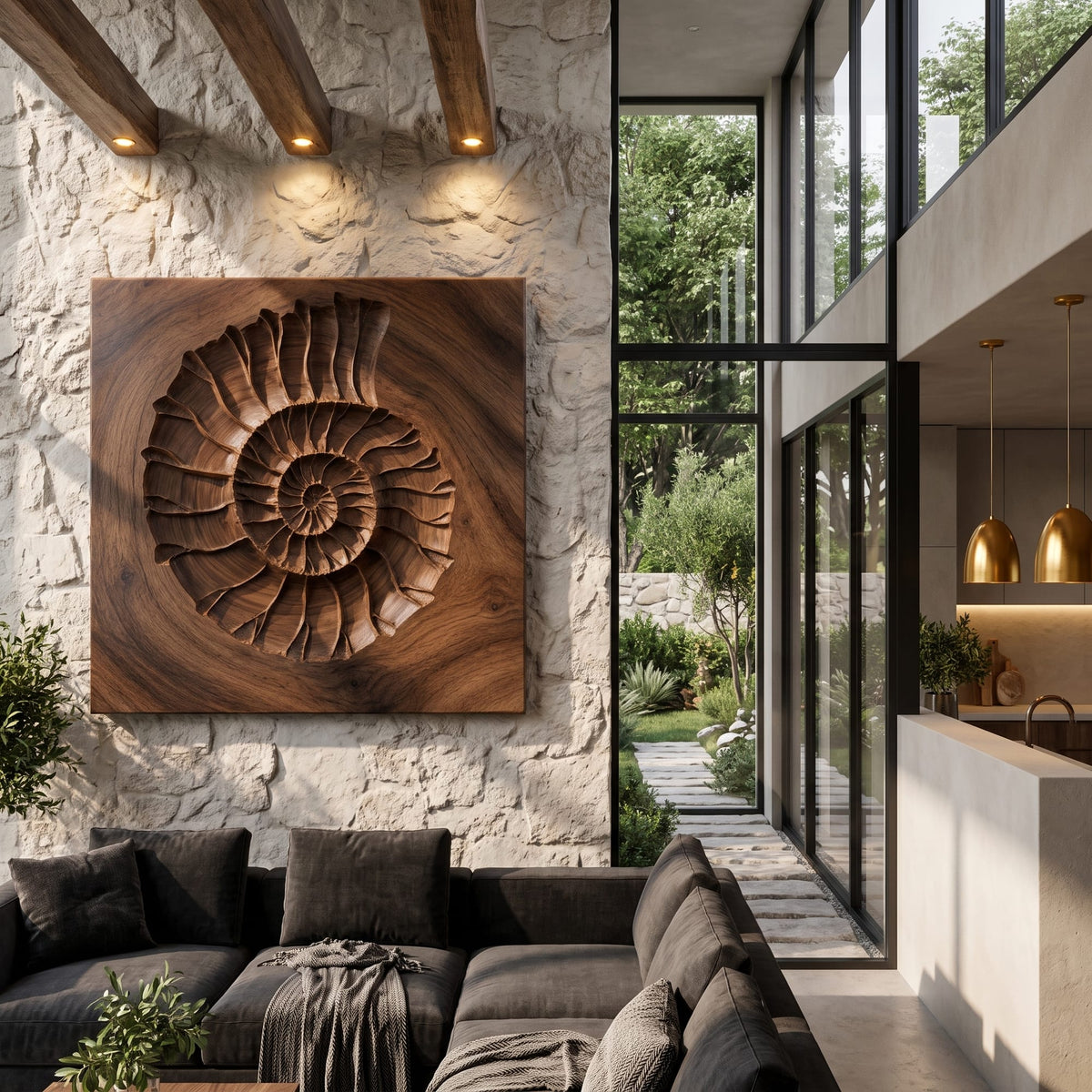 Rustic Ammonite Fossil Wall Decor, solid wood, built to order