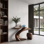 Mid Century Sculptural Console Table, solid wood, built to order