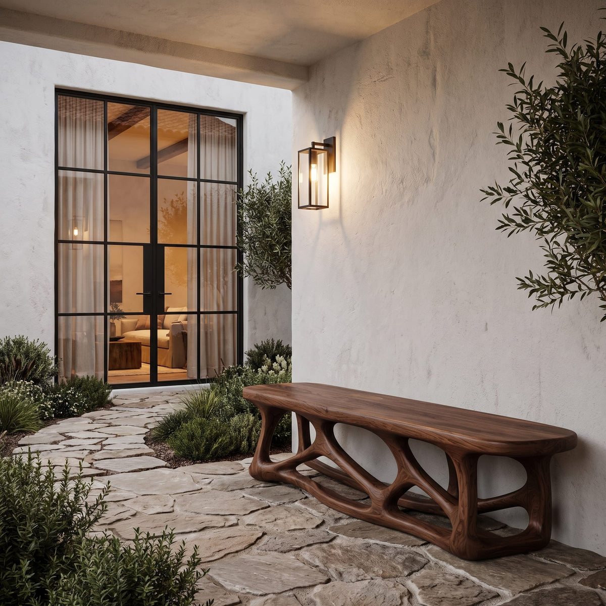 Contemporary Bench with Flowing Organic Design, solid wood, built to order