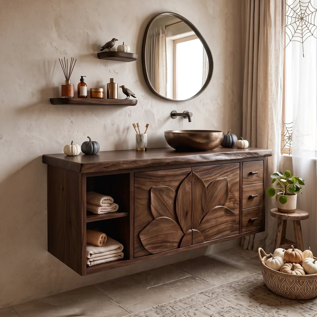 Farmhouse Storage Bathroom Vanity Country Retreat, solid wood, built to order