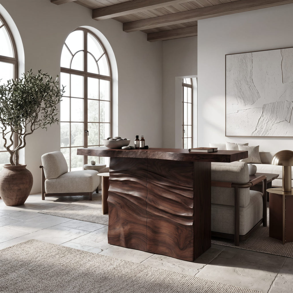 Contemporary Carved Entry Table, solid wood, built to order