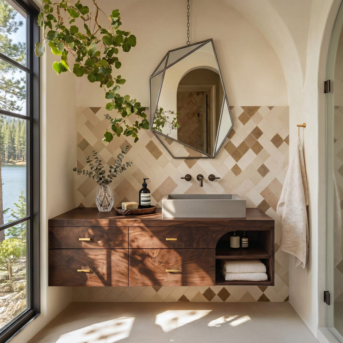 Farmhouse Bathroom Furniture with Floating Vanity, solid wood, built to order