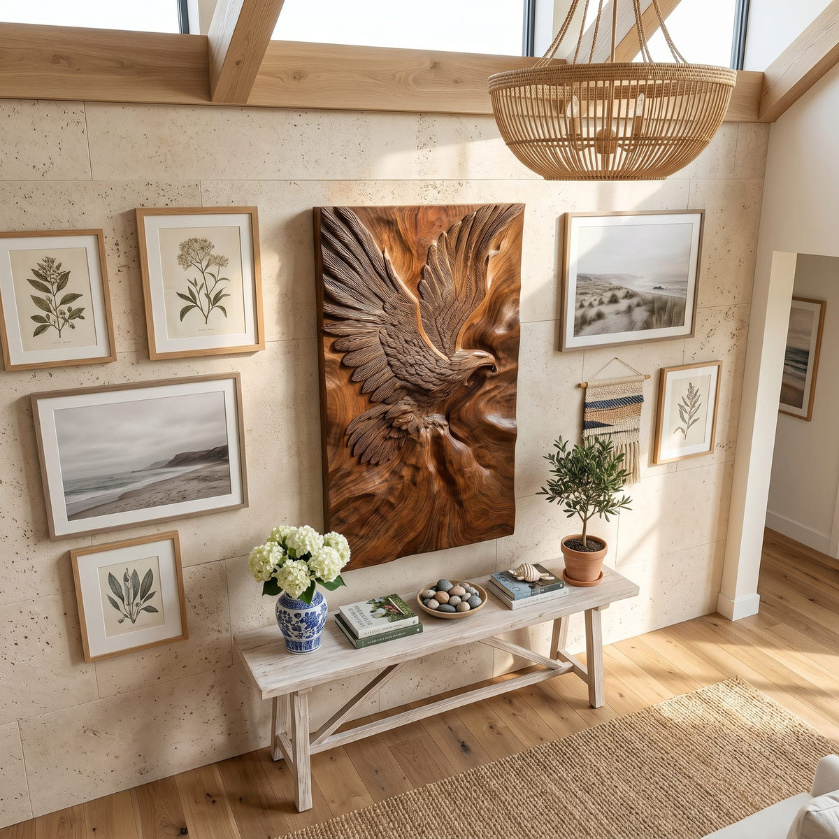 Minimalist Eagle Wall Art Entryway Interior Statement, solid wood, built to order