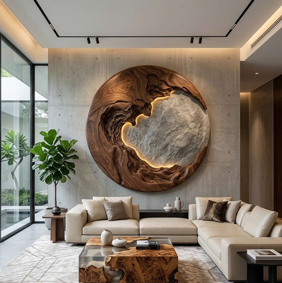 Organic Modern Round Wall Art, solid wood, built to order, view 7