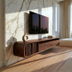 Floating Walnut TV Cabinet Vinyl Record Storage, solid wood, built to order