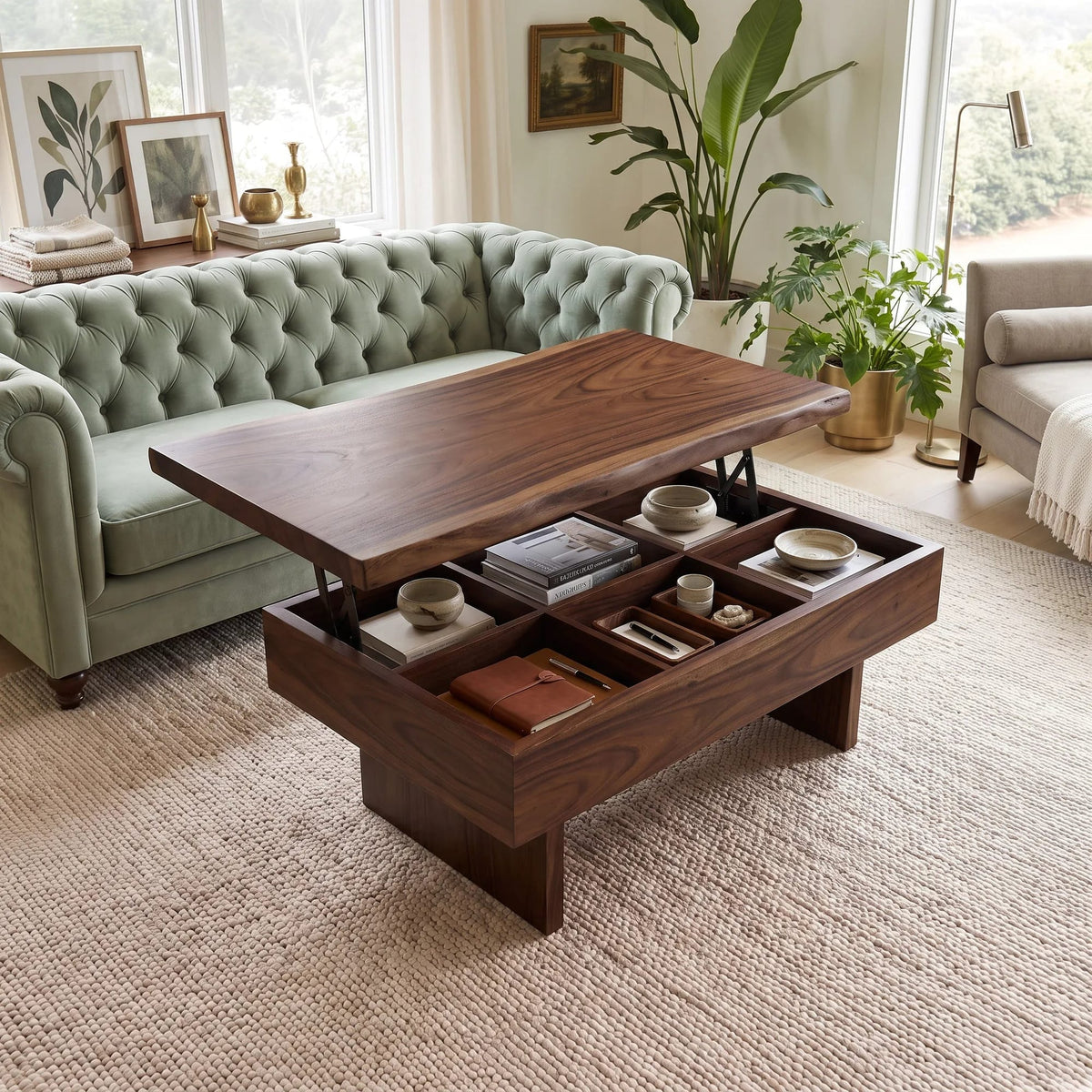 Contemporary Storage Lift Top Coffee Table City Apartment, solid wood, built to order