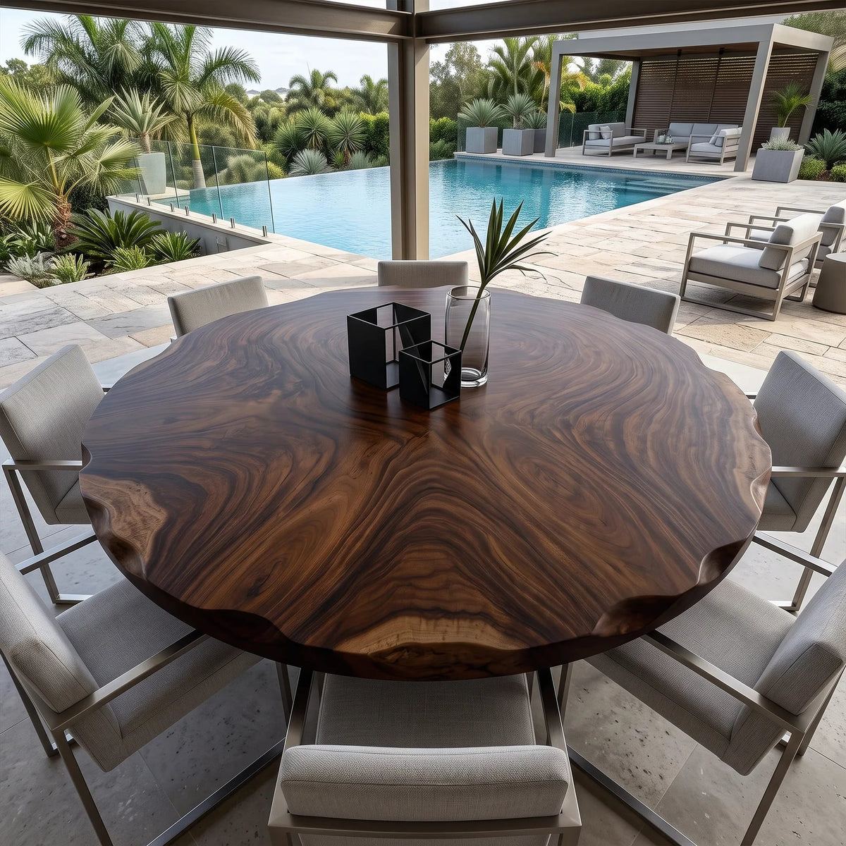 Mid Century Live Edge Round Table Top Penthouse, solid wood, built to order