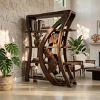 Artistic Bookcase with Botanical Sculpture Design, solid wood, built to order