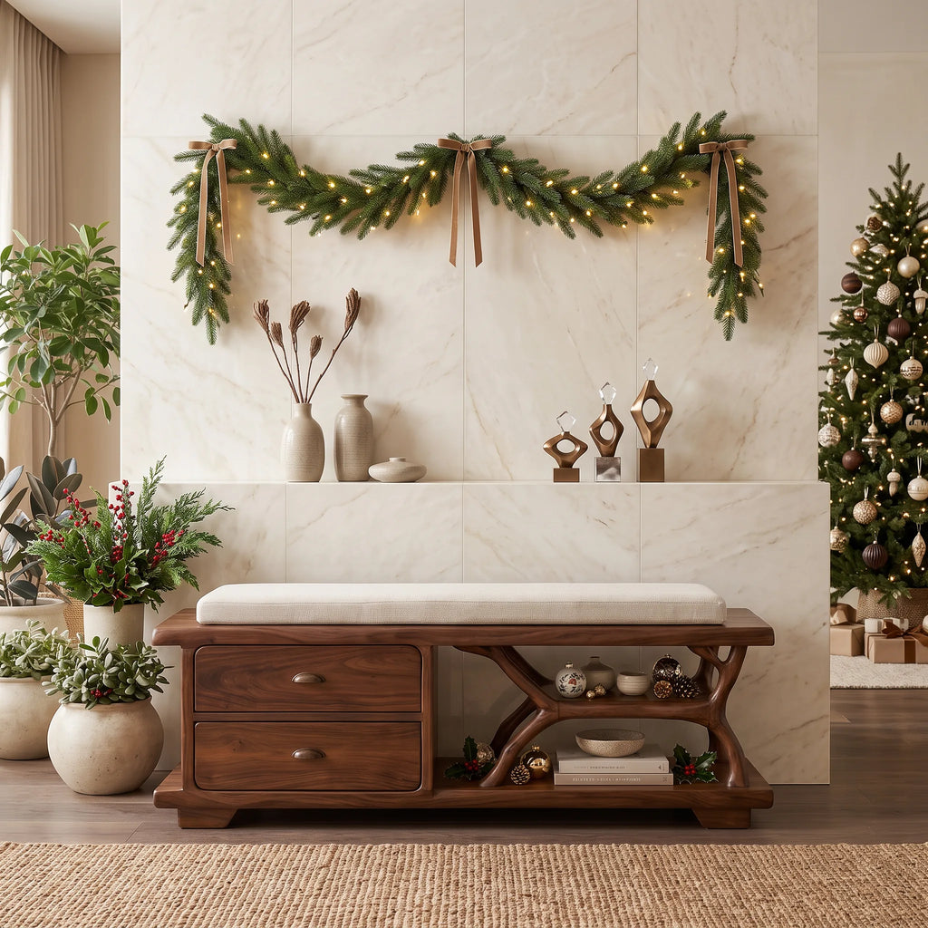 Modern Storage Bench Reindeer Living Room Decor, solid wood, built to order