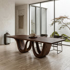 Contemporary Two Wavy Legs Dining Table, solid wood, built to order