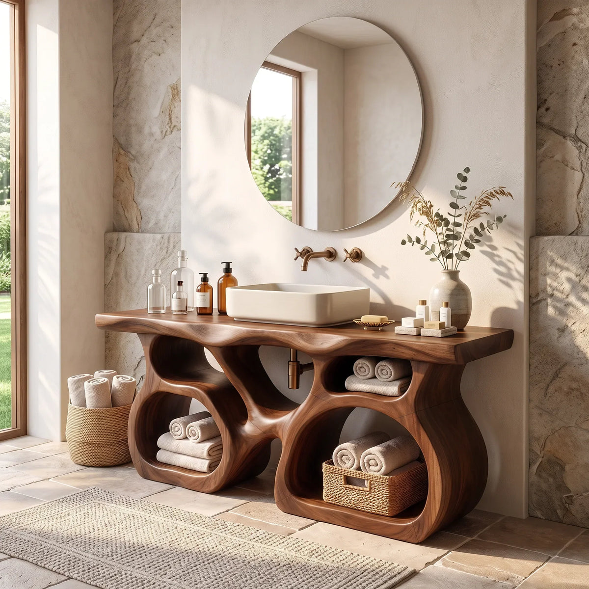 Mid Century Bathroom Sink Vanity Ensuite, solid wood, built to order