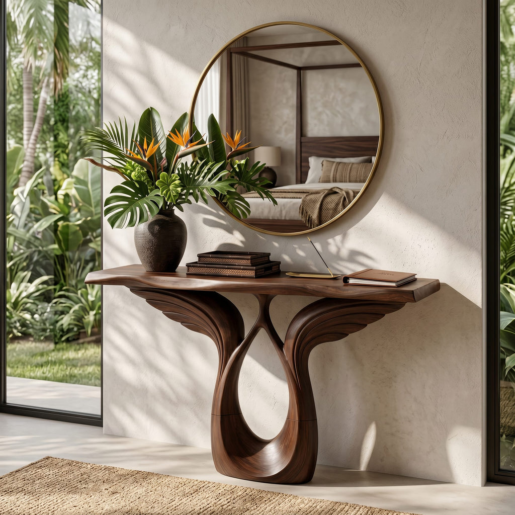 Winged Console Table Designer Residence, solid wood, built to order