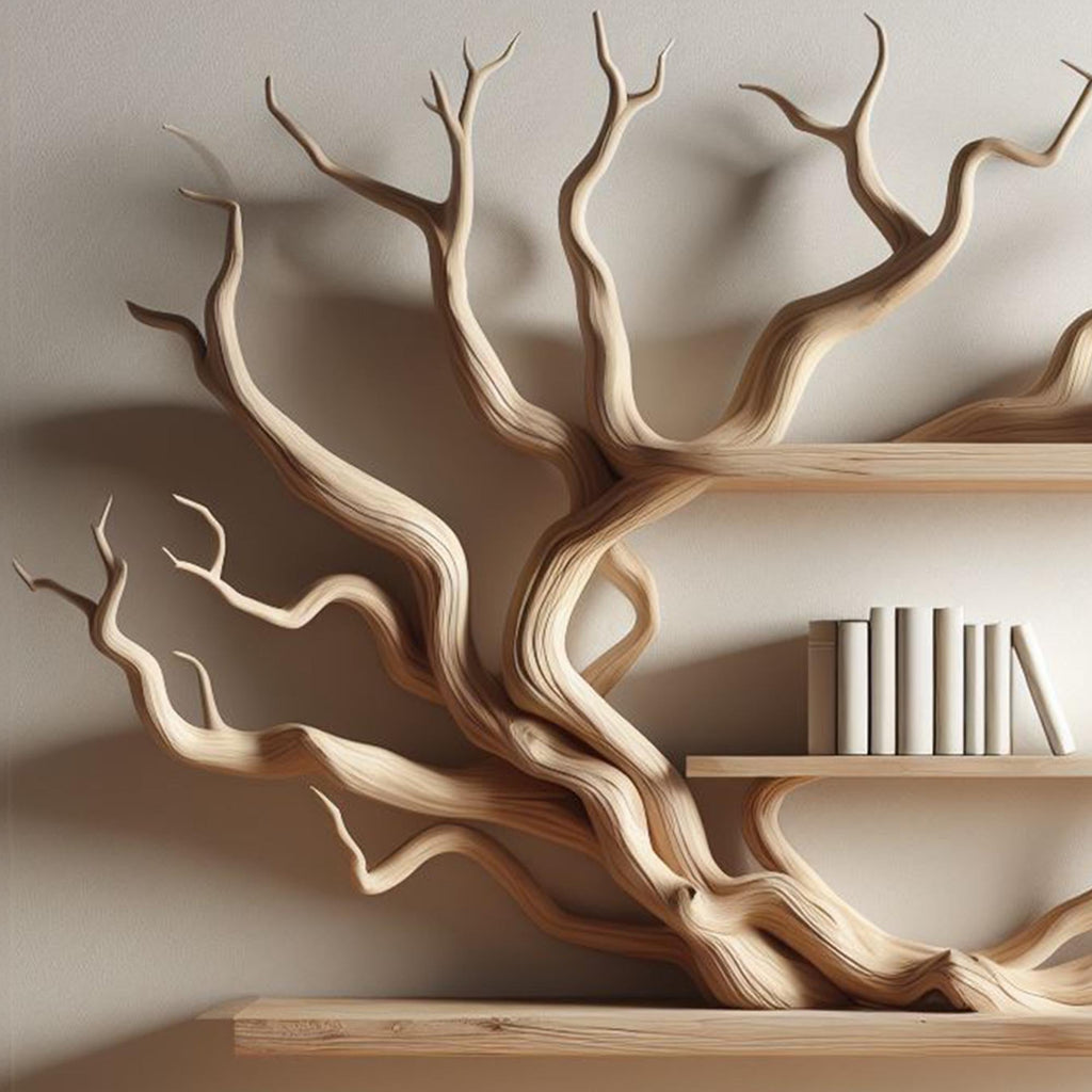 Tree Branch Floating Corner Shelf Mini Bookcase Driftwood, solid wood, built to order