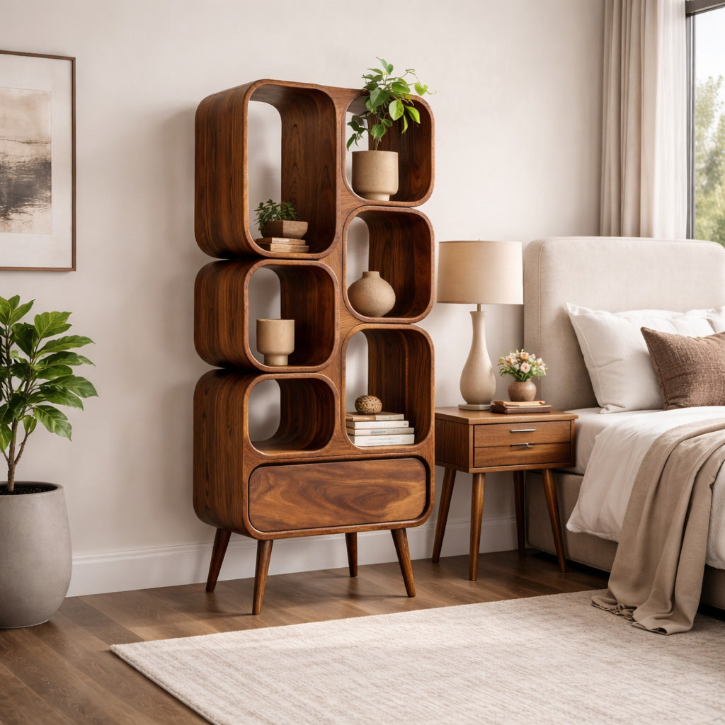 Minimalist Wooden Bookshelf for Contemporary Living Room, solid wood bookcase