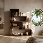 Contemporary Wave Edge Bookcase in Finish, solid wood, built to order
