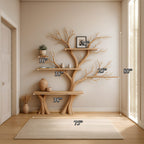 Rustic Tree Wall Bookcase Bedroom, solid wood, built to order