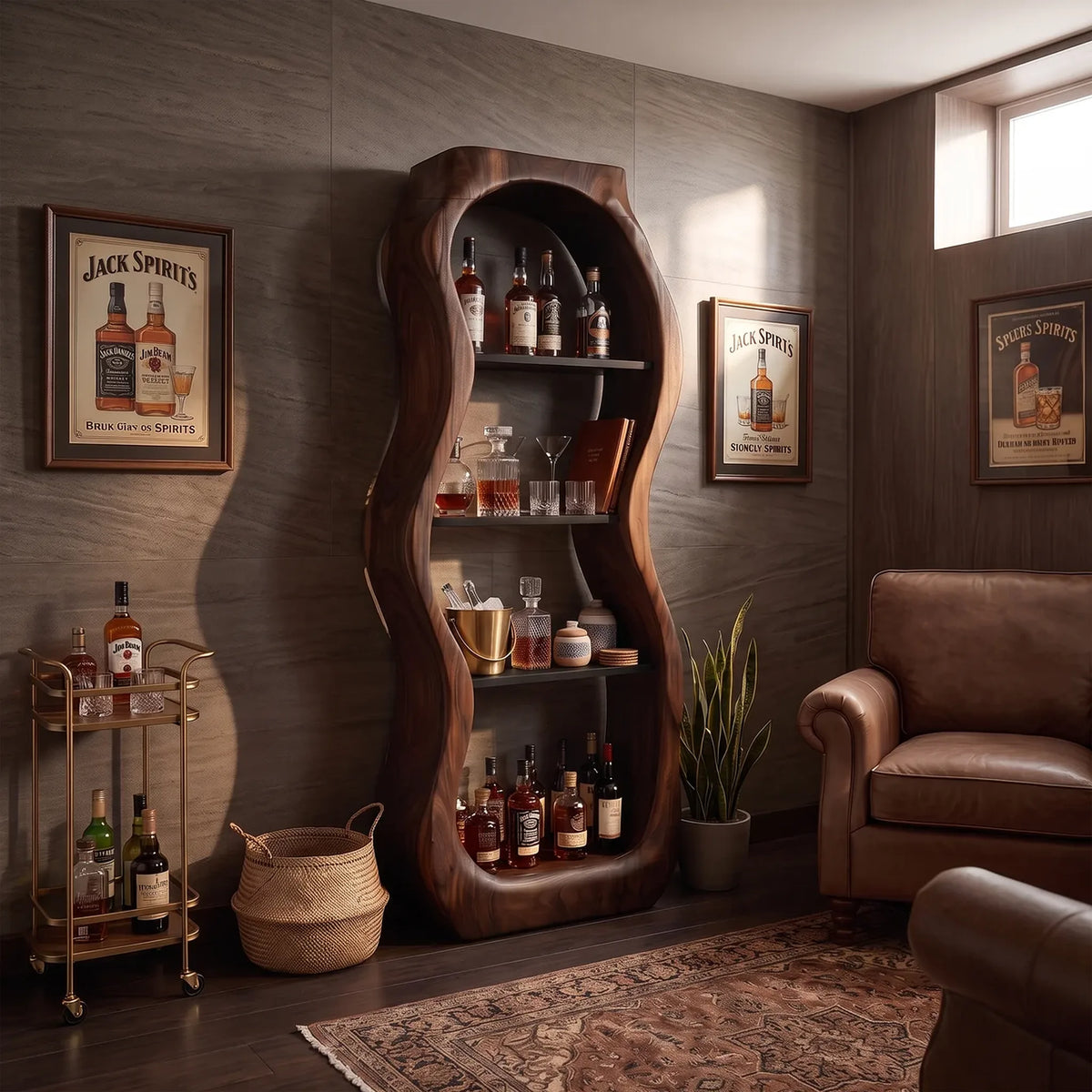 Handcrafted Sculptural Liquor Cabinet Cafe, solid wood, built to order