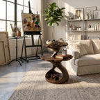 Mediterranean Two Tier Side Table Courtyard Living Room, solid wood, built to order