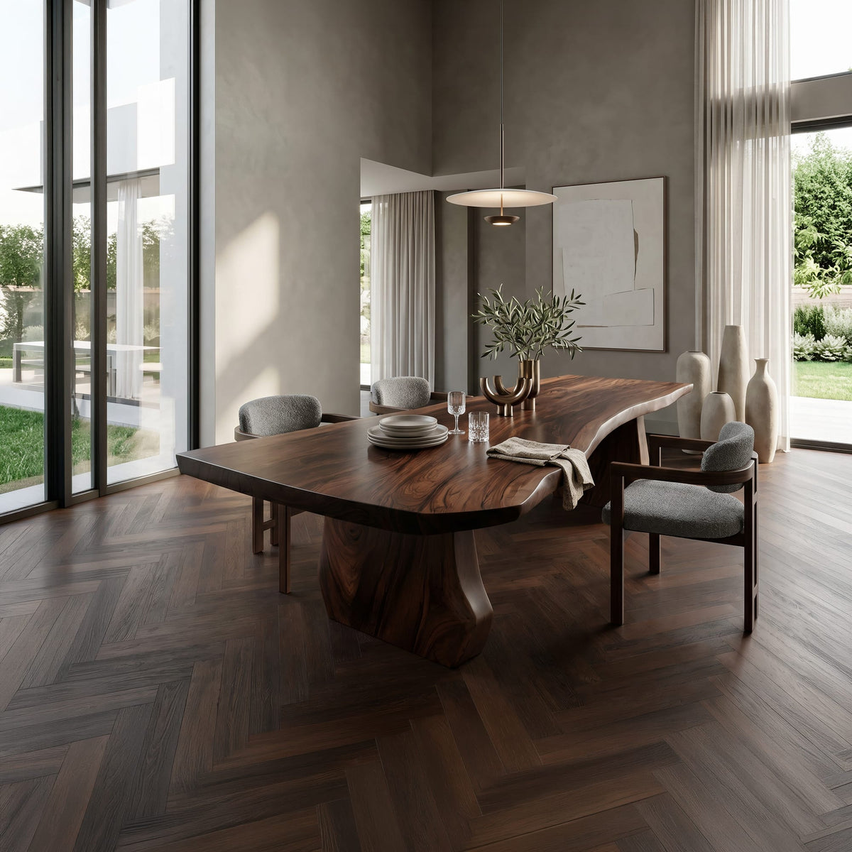 Contemporary Sculpted Base Dining Table, solid wood, built to order