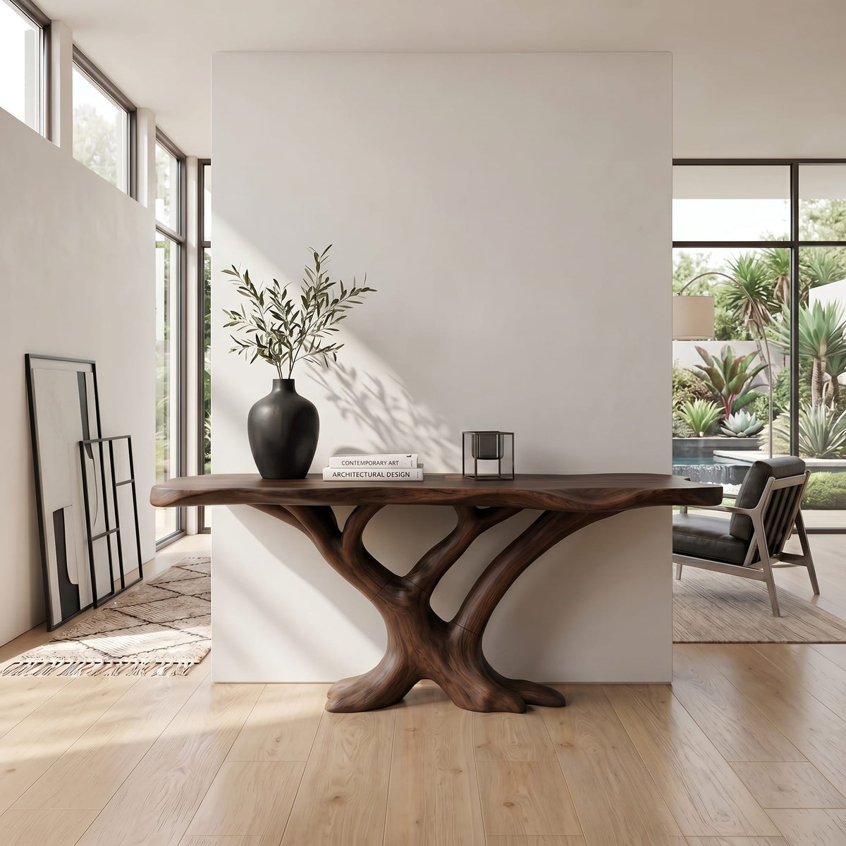 Contemporary Loop Console Table Hallway, solid wood, built to order