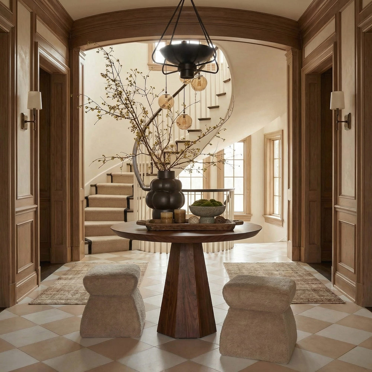 Contemporary Organic Round Entryway Foyer Table, solid wood, built to order