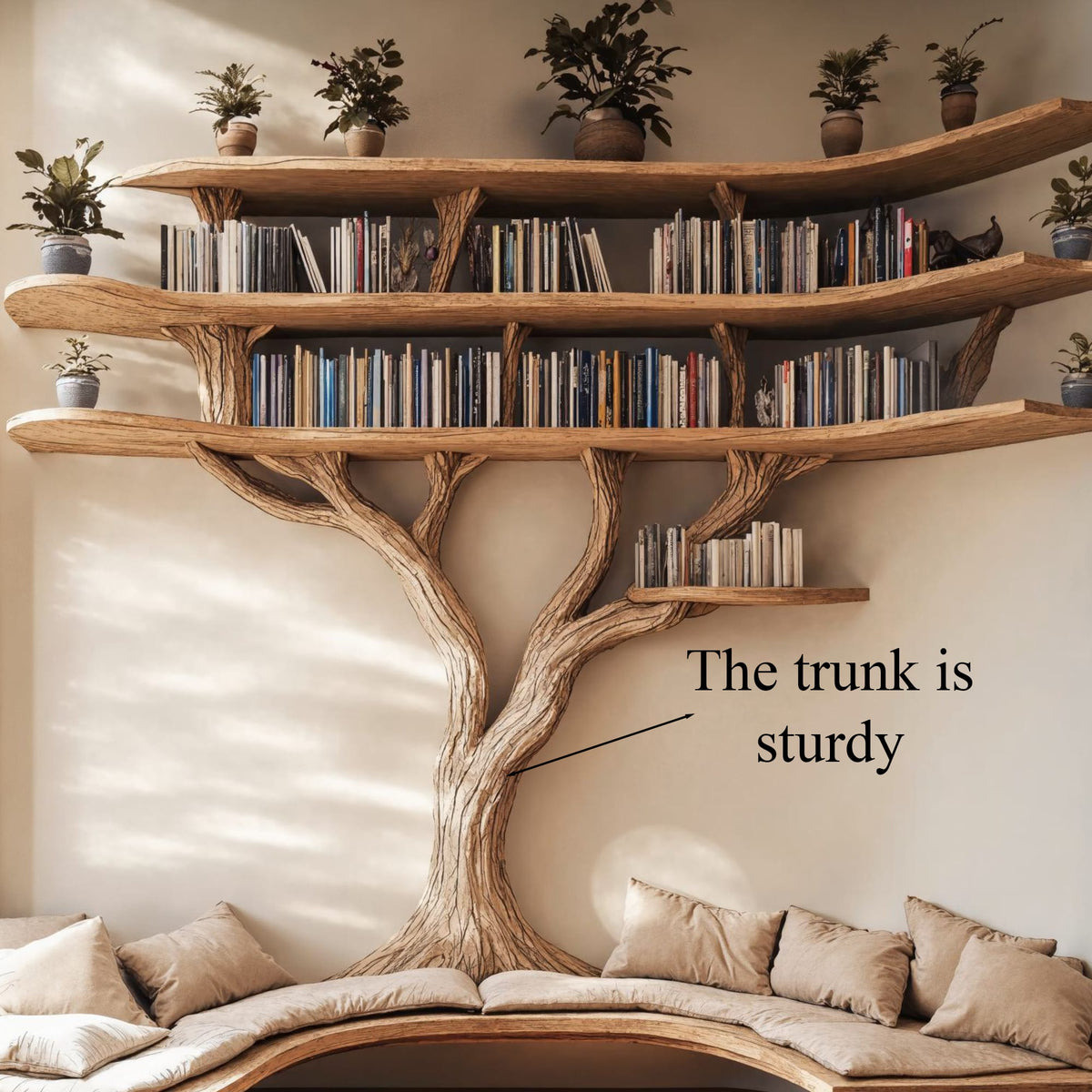 Driftwood Branch Tree Bookshelf with U Shaped Bench Custom Corner Bench, solid wood, built to order
