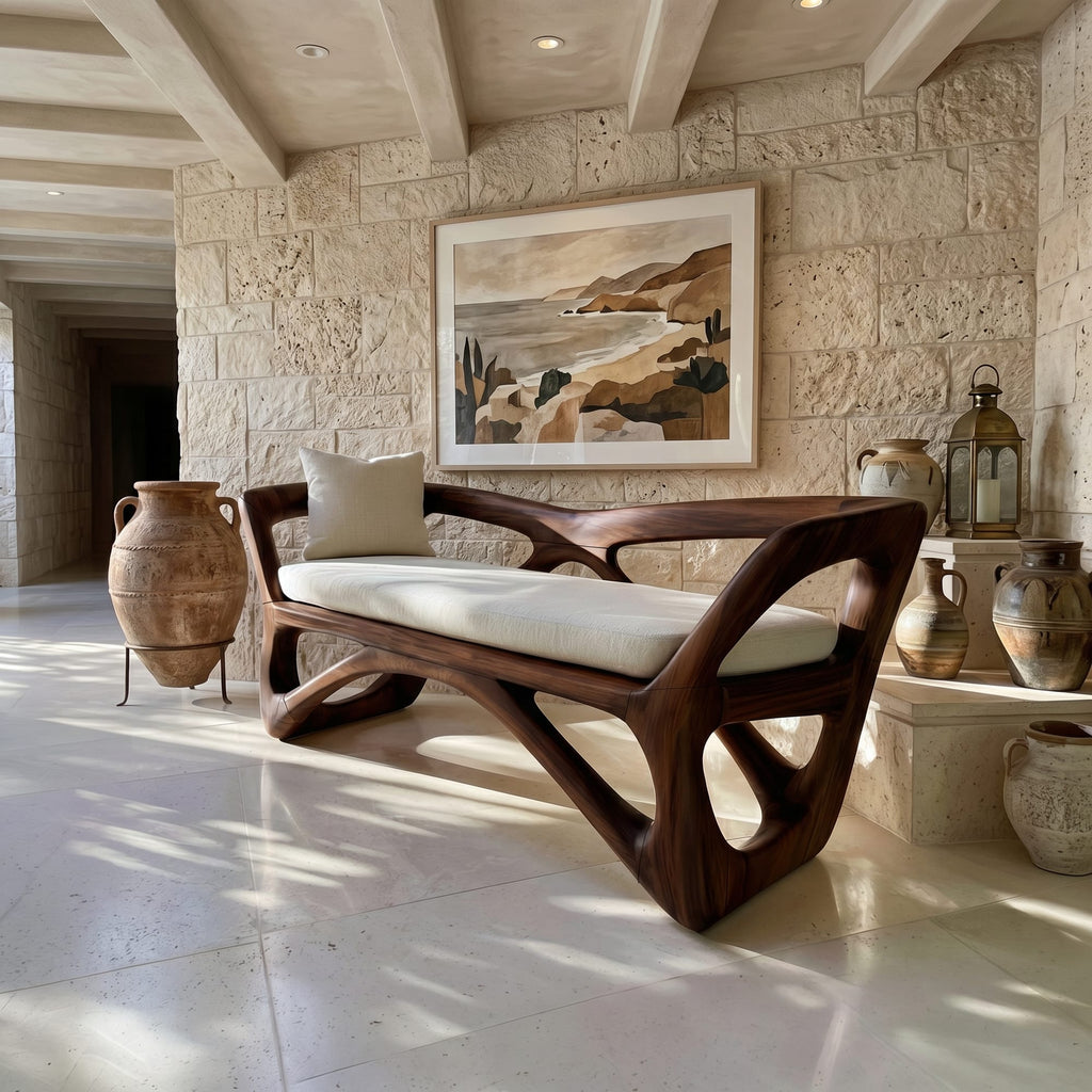 Japandi Accent Bench Wellness Retreat, solid wood, built to order