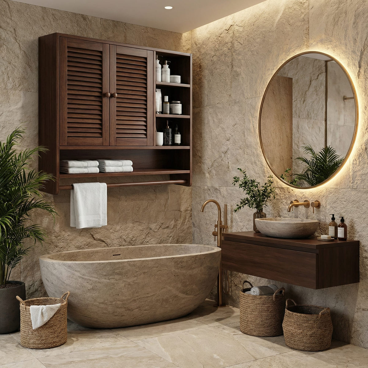 Solid Storage Cupboard Bath Shelf
