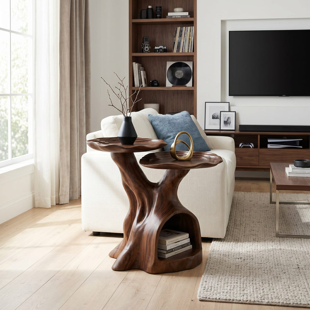 Contemporary Dual Tier Side Table Designer Residence, solid wood, built to order