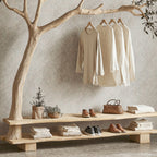 Wall Mount Coat Rack Hall Tree with Bench Shoe Storage, solid wood, built to order