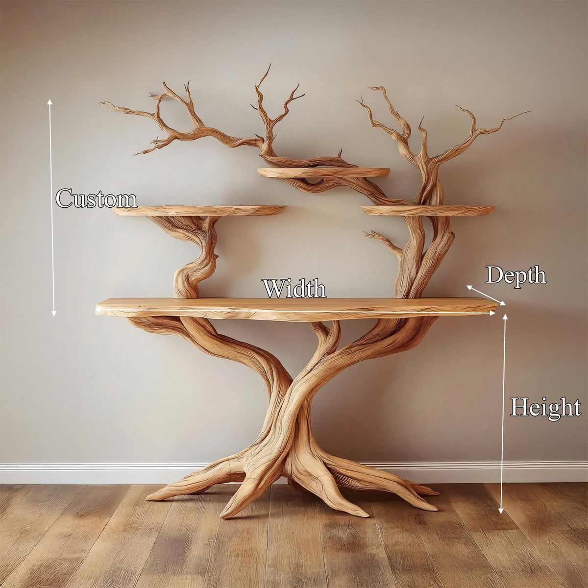 Tree Bookshelf Table Solid Nature Style Gift, solid wood, built to order