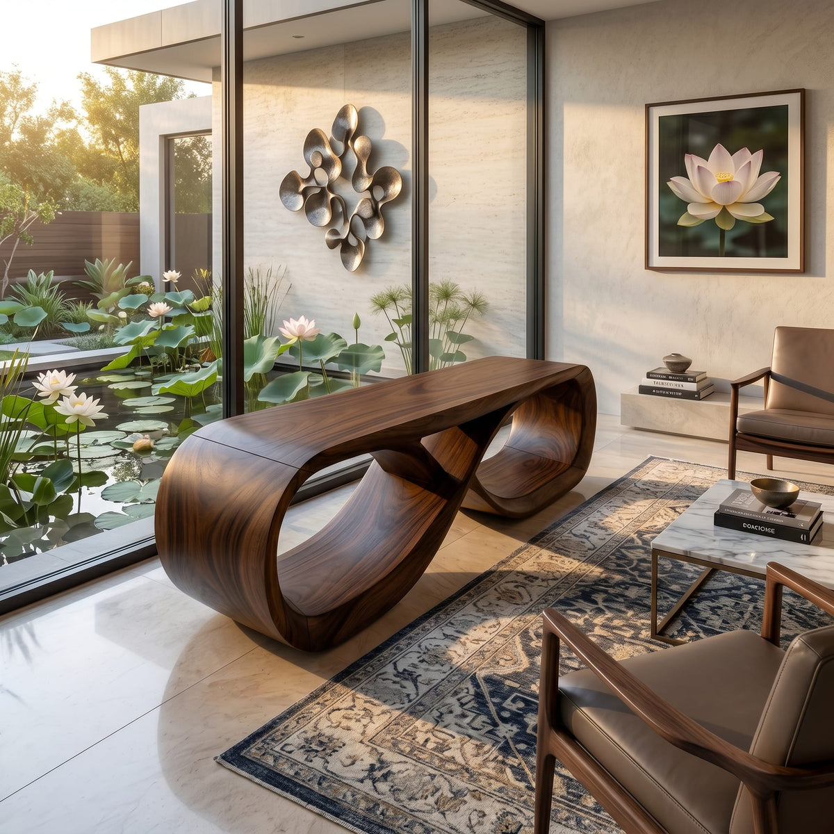 Curved Wooden Bench Residence, solid wood, built to order