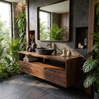 Mediterranean Floating Bathroom Cabinet Villa Bathroom, solid wood, built to order