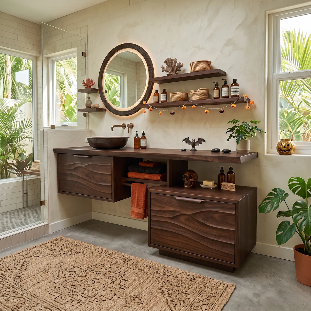 Mid Century Bathroom Vanity Ensuite, solid wood, built to order