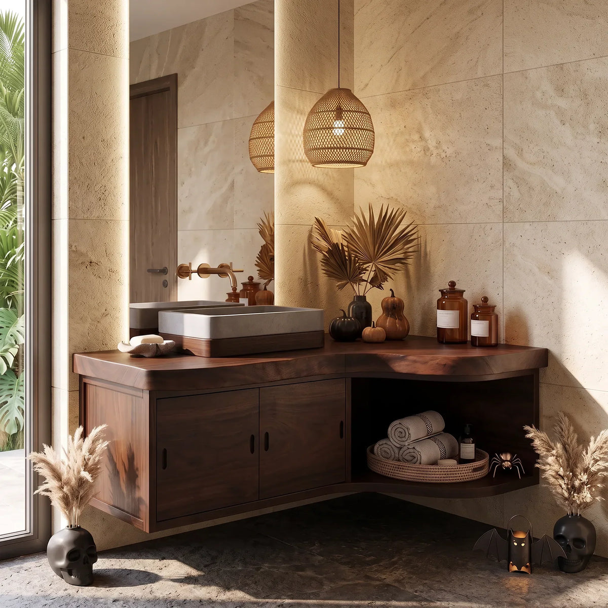 Farmhouse Bathroom Vanity Wellness Room, solid wood, built to order