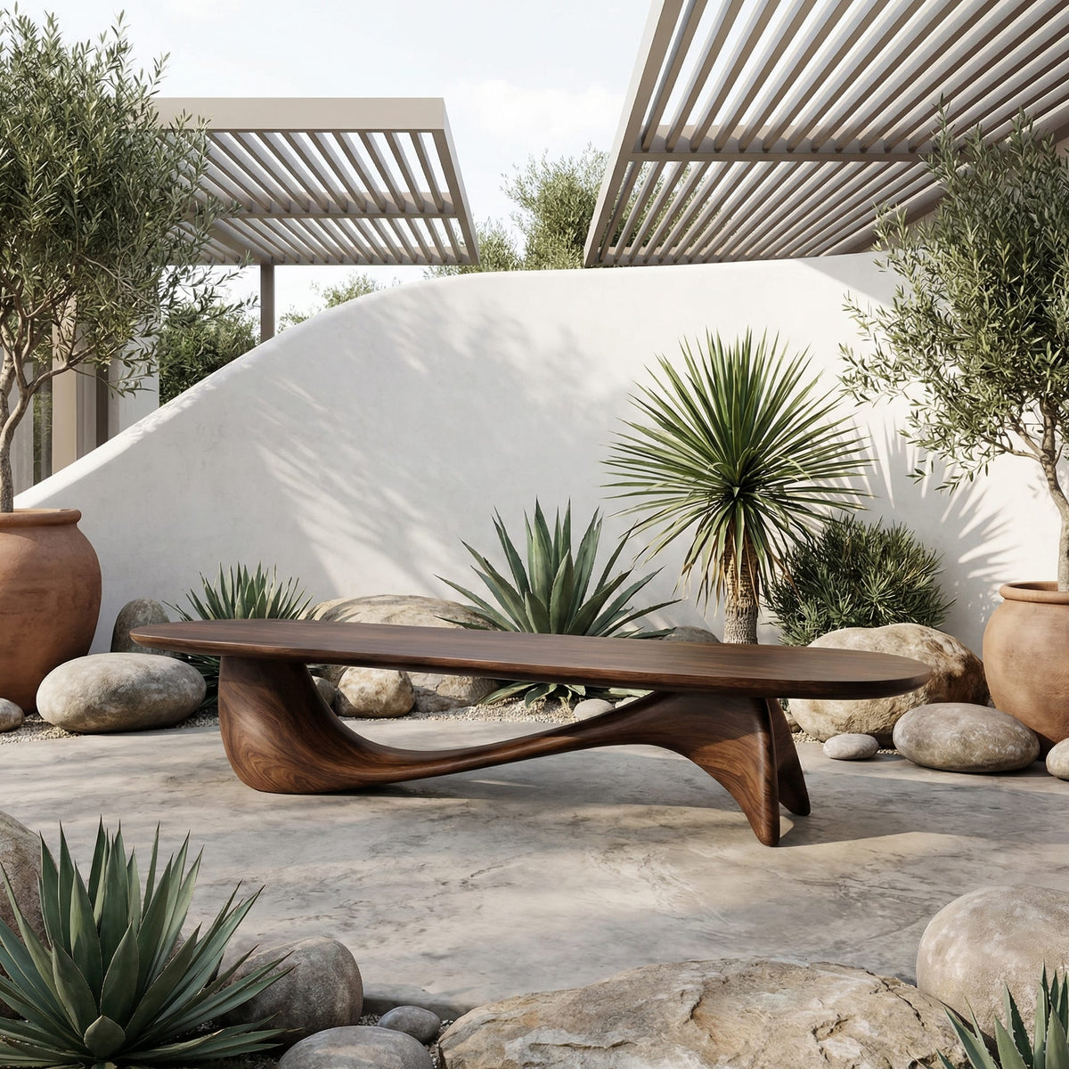 Organic Wave Bench Solid Elegant Flowing Curve Design Garden and Outdoor Space, solid wood, built to order