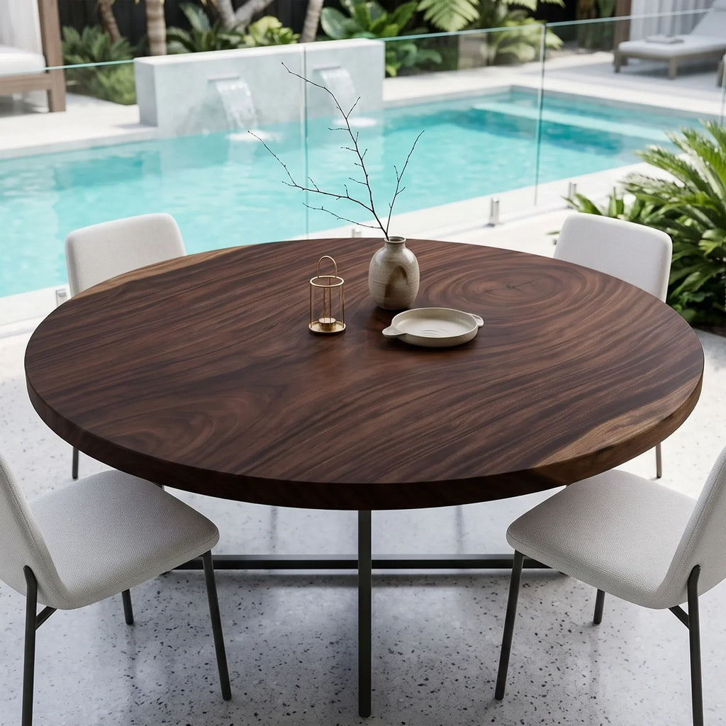 Mid Century Round Dining Table Top Garden View, solid wood, built to order