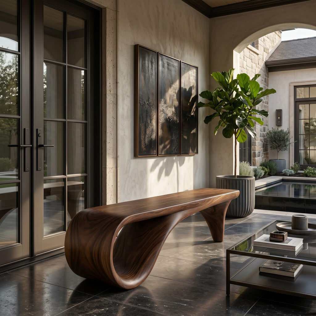 Live Edge Wooden Bench Interior, solid wood, built to order