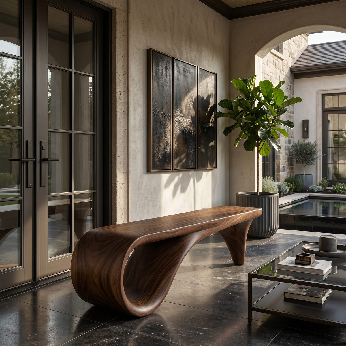 Live Edge Wooden Bench Interior, solid wood, built to order