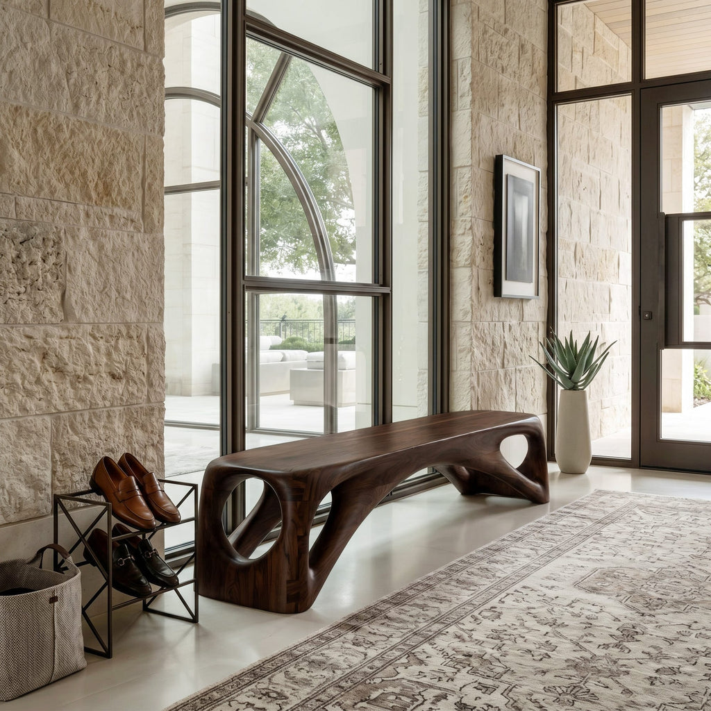 Organic Wooden Bench Hollow Design, solid wood, built to order