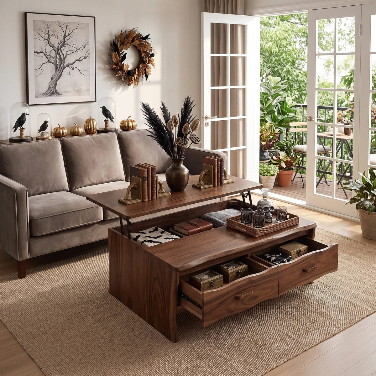 Contemporary Lift Top Coffee Table City Apartment, solid wood, built to order