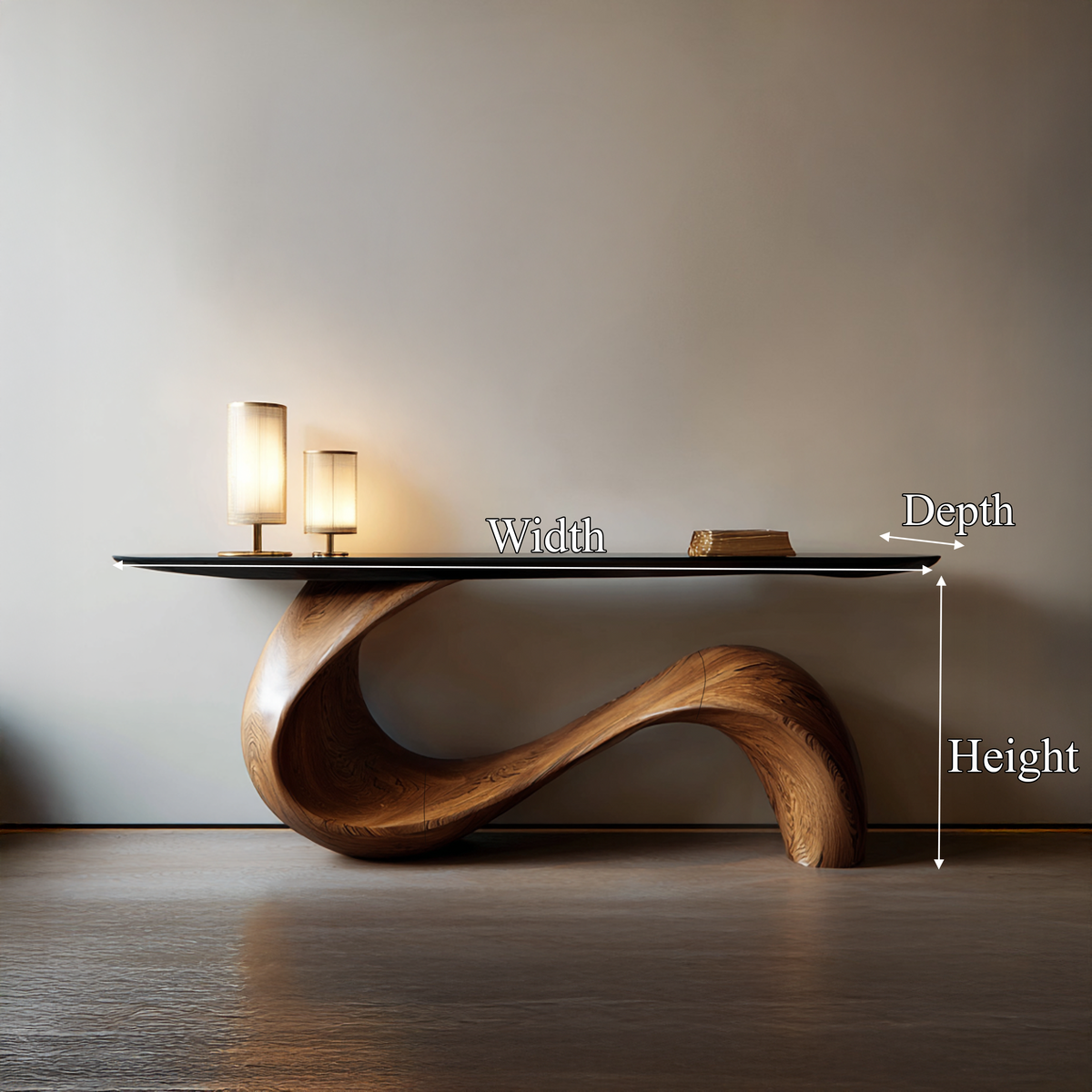 Midcentury Sculptural Console Table Entryway, solid wood, built to order, view 8