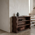 Organic Wavy Console Table with Three Tiers, solid wood, built to order
