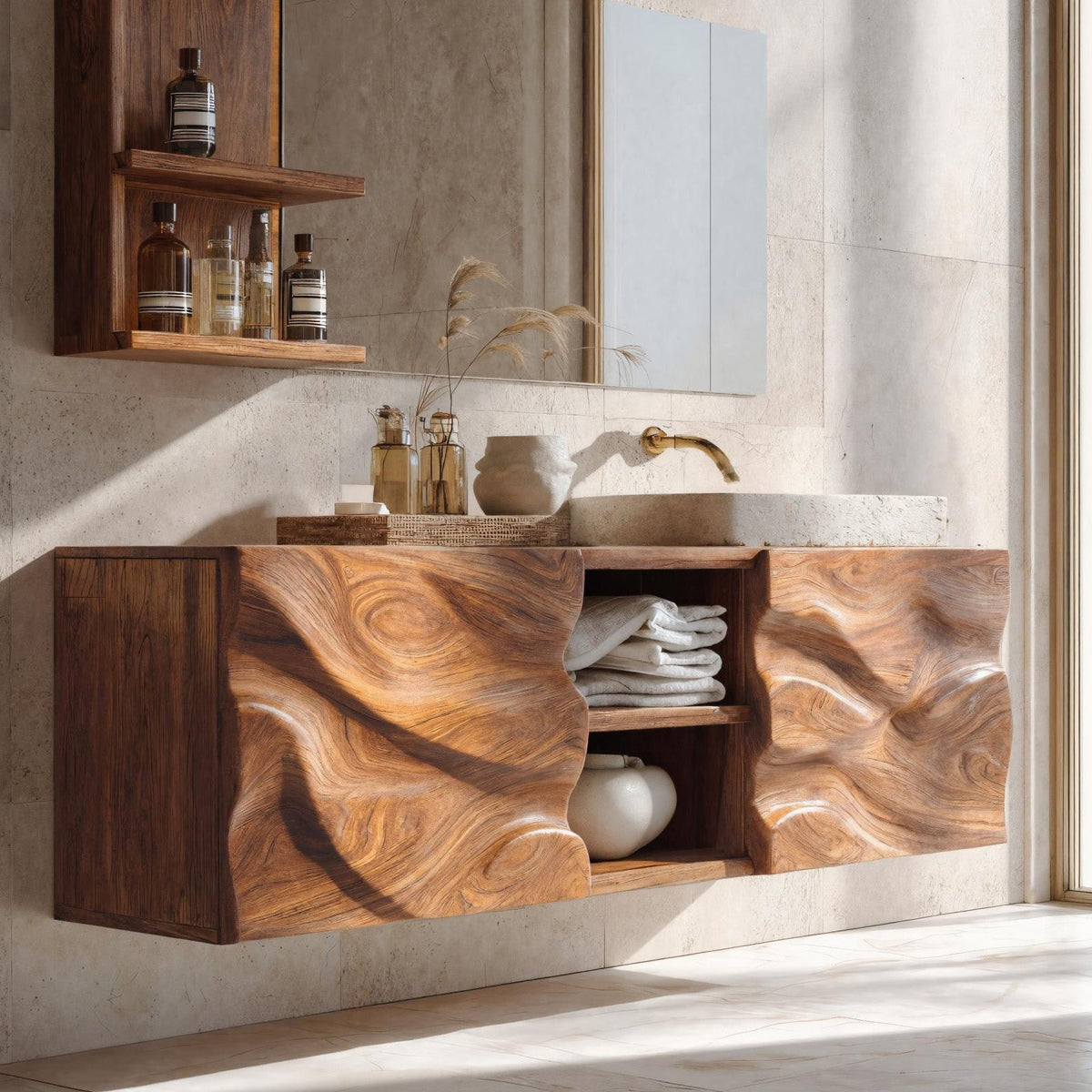 Handcrafted Wall Bathroom Vanity, solid wood, built to order