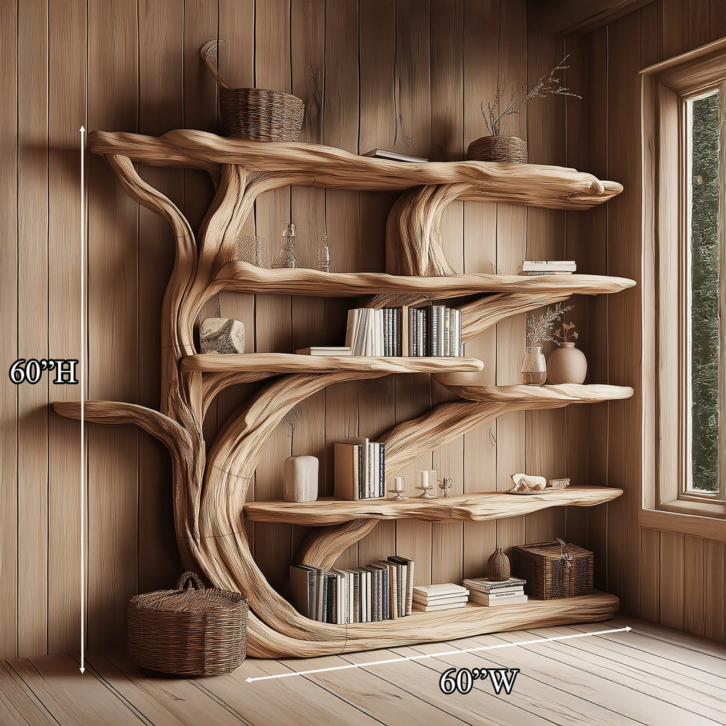 Rustic Book Tree Shelf Bookshelf, solid wood, built to order