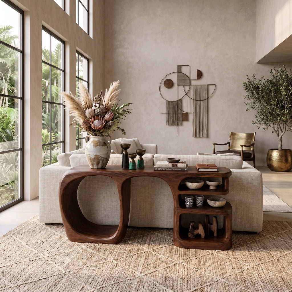 Organic Open Compartment Console, solid wood, built to order