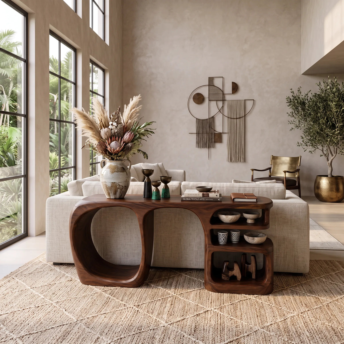 Organic Open Compartment Console, solid wood, built to order