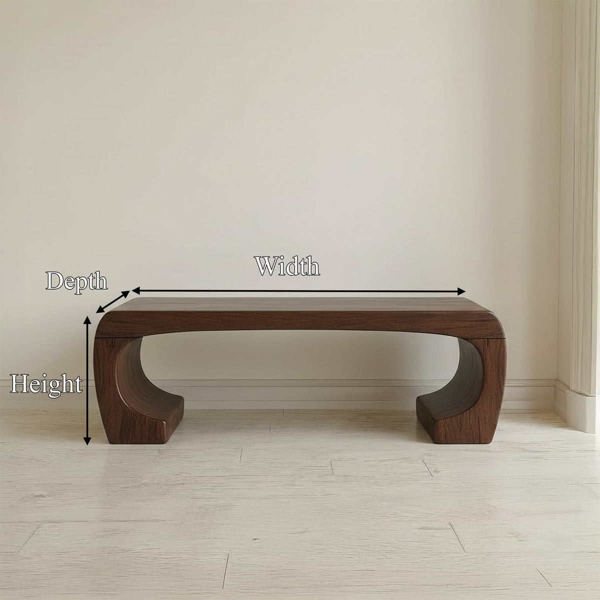 Mid Century Sculptural Bench, solid wood, built to order