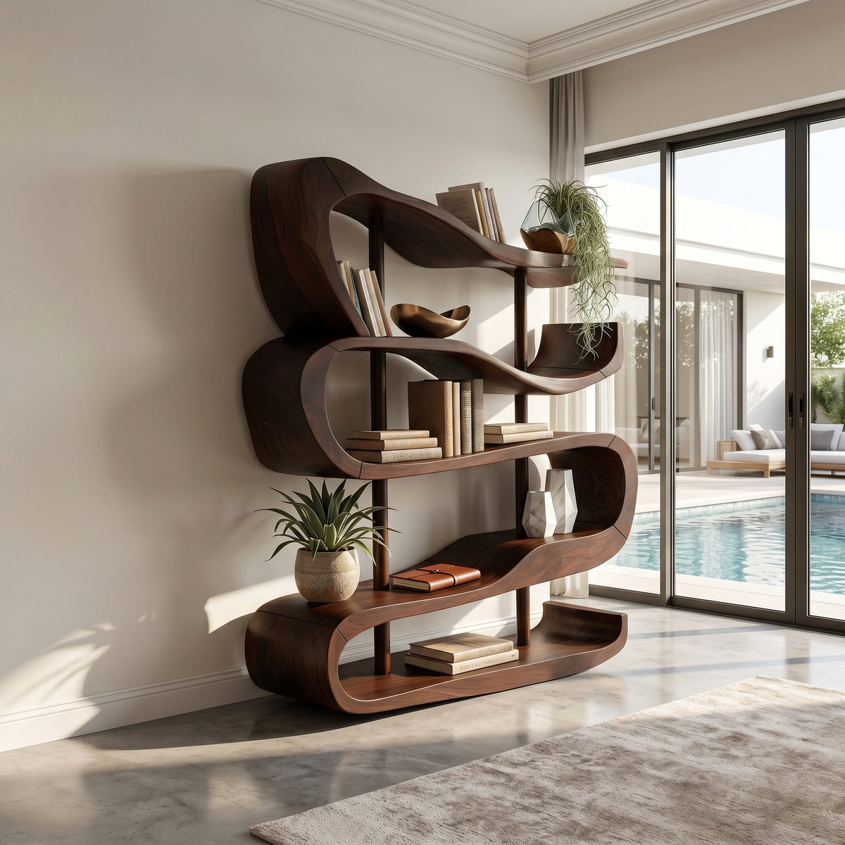 Artistic Display Shelf in Organic Form, solid wood, built to order