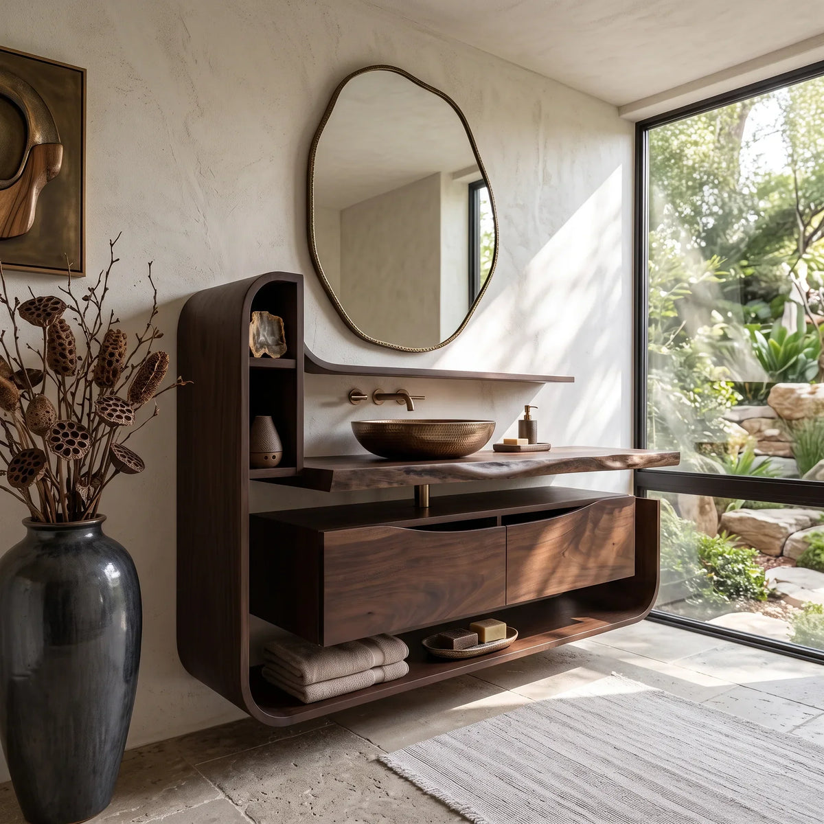 Handcrafted Organic Floating Bathroom Vanity Ensuite, solid wood, built to order